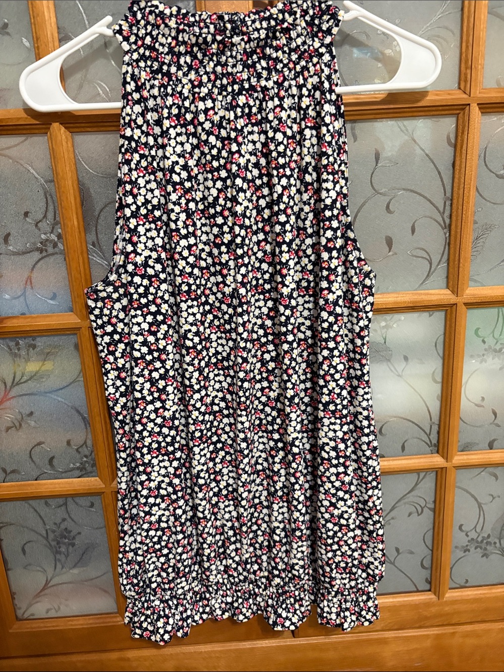 Adrianna Papell Black Sleeveless Top with White & Pink Floral Print